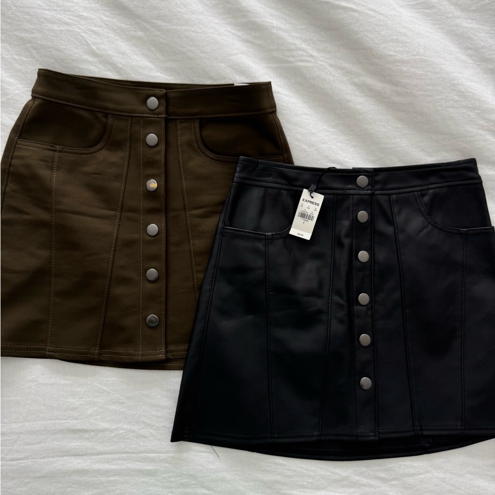 Express New Black Faux Leather and Like New Army Green Mini Skirt - Picture 9 of 9